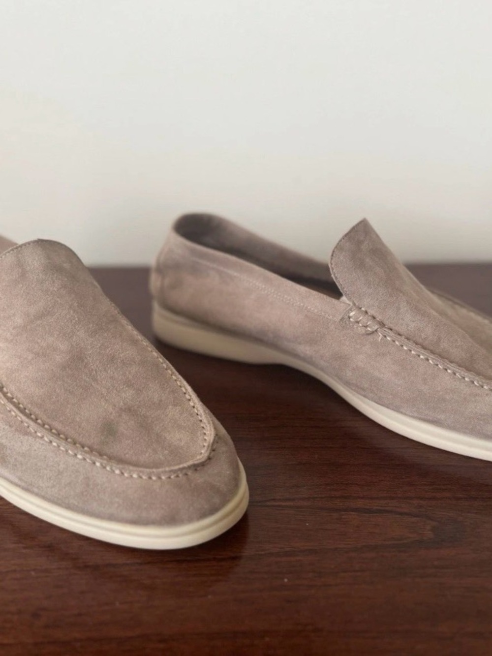 Loro Piana Taupe Suede Slip-On Loafers
